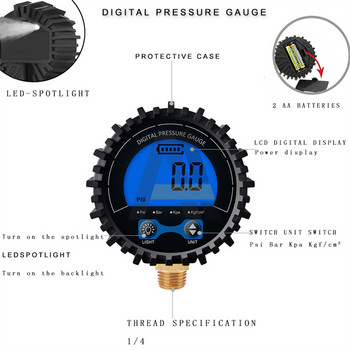Ψηφιακός μετρητής πίεσης ελαστικών υψηλής ακρίβειας 3-255 PSI Οθόνη οπίσθιου φωτισμού LCD Χάλκινο νήμα μετρητή πίεσης αέρα για μοτοσικλέτα αυτοκινήτου
