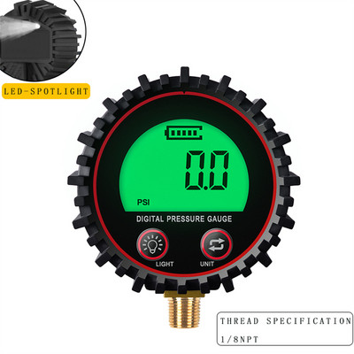 Digitalni mjerač tlaka u gumama visoke preciznosti 3-255PSI LCD zaslon s pozadinskim osvjetljenjem Mjerač tlaka zraka s bakrenom niti za automobile i motocikle