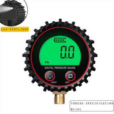Digitalni mjerač tlaka u gumama visoke preciznosti 3-255PSI LCD zaslon s pozadinskim osvjetljenjem Mjerač tlaka zraka s bakrenom niti za automobile i motocikle