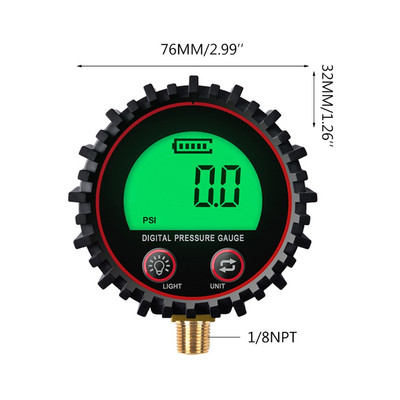 0-255PSI Digitalni mjerač tlaka u gumama 1/4" 1/8" sa svjetiljkom za automobile, kamione, vozila, bicikle, motocikle, mjerač tlaka u gumama
