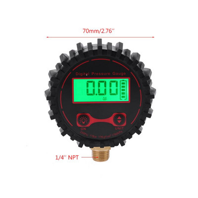 0-255PSI Digitalni mjerač tlaka u gumama 1/4" 1/8" sa svjetiljkom za automobile, kamione, vozila, bicikle, motocikle, mjerač tlaka u gumama