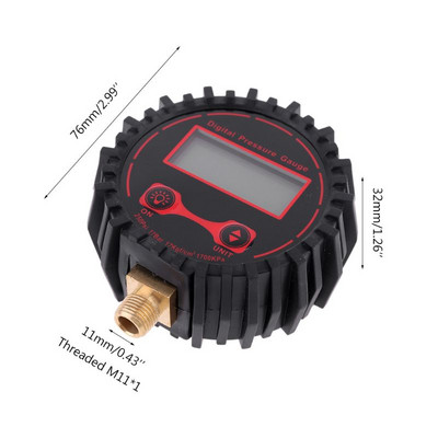0-255PSI Digitalni mjerač tlaka u gumama 1/4" 1/8" sa svjetiljkom za automobile, kamione, vozila, bicikle, motocikle, mjerač tlaka u gumama