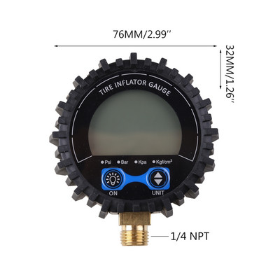 0-255PSI Digitalni mjerač tlaka u gumama 1/4" 1/8" sa svjetiljkom za automobile, kamione, vozila, bicikle, motocikle, mjerač tlaka u gumama