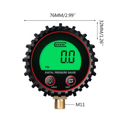 0-255PSI Digitalni mjerač tlaka u gumama 1/4" 1/8" sa svjetiljkom za automobile, kamione, vozila, bicikle, motocikle, mjerač tlaka u gumama