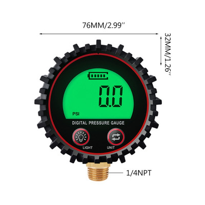 0-255PSI Digitalni mjerač tlaka u gumama 1/4" 1/8" sa svjetiljkom za automobile, kamione, vozila, bicikle, motocikle, mjerač tlaka u gumama