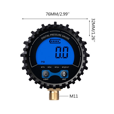 0-255PSI Digitalni mjerač tlaka u gumama 1/4" 1/8" sa svjetiljkom za automobile, kamione, vozila, bicikle, motocikle, mjerač tlaka u gumama