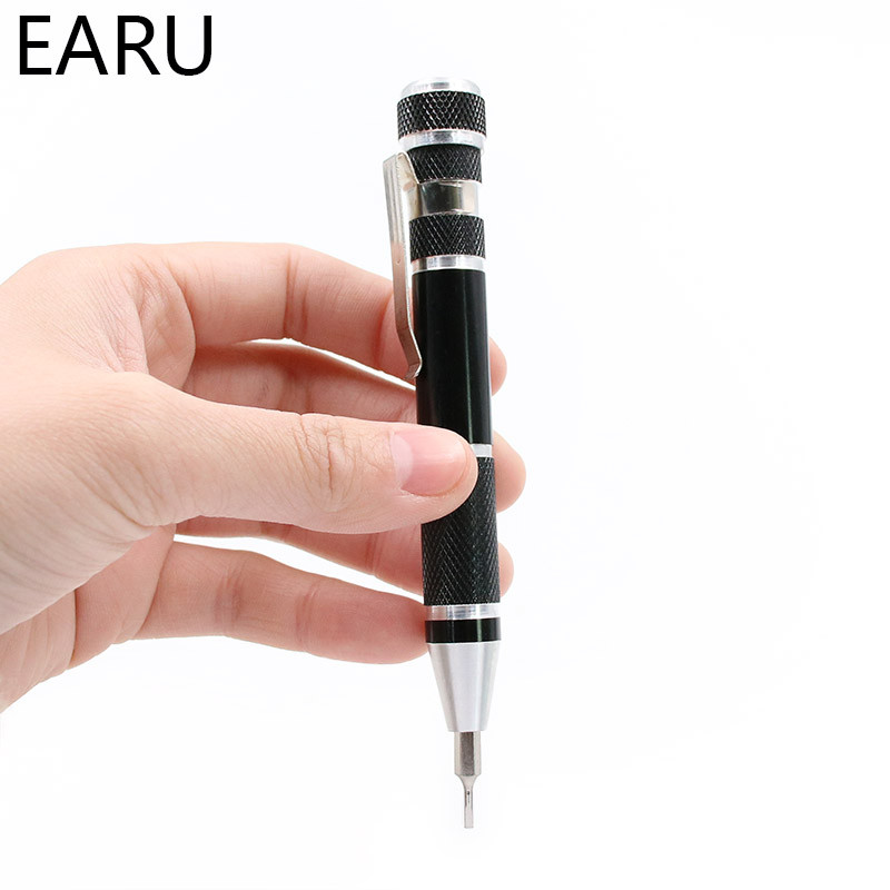 Daudzfunkcionāls 8 vienā Mini alumīnija precīzās pildspalvas skrūvgriezis Skrūvgriežu komplekts Remonta rīku komplekts mobilajam tālrunim Rokas instrumentu komplekts