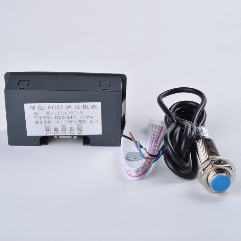 4 digitaalne punane roheline sinine LED-tahhomeeter, kiirusmõõtur + saali lüliti läheduslüliti andur DC 8-15 V Mõõtmisvahemik 10-9999 RPM