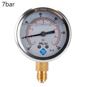 1/4 BSPT Κάτω σύνθετο μανόμετρο κενού πίεσης με γλυκερίνη 68mm -1/+10 Bar & -30-150 inhg/psi Metal Shell Gauge