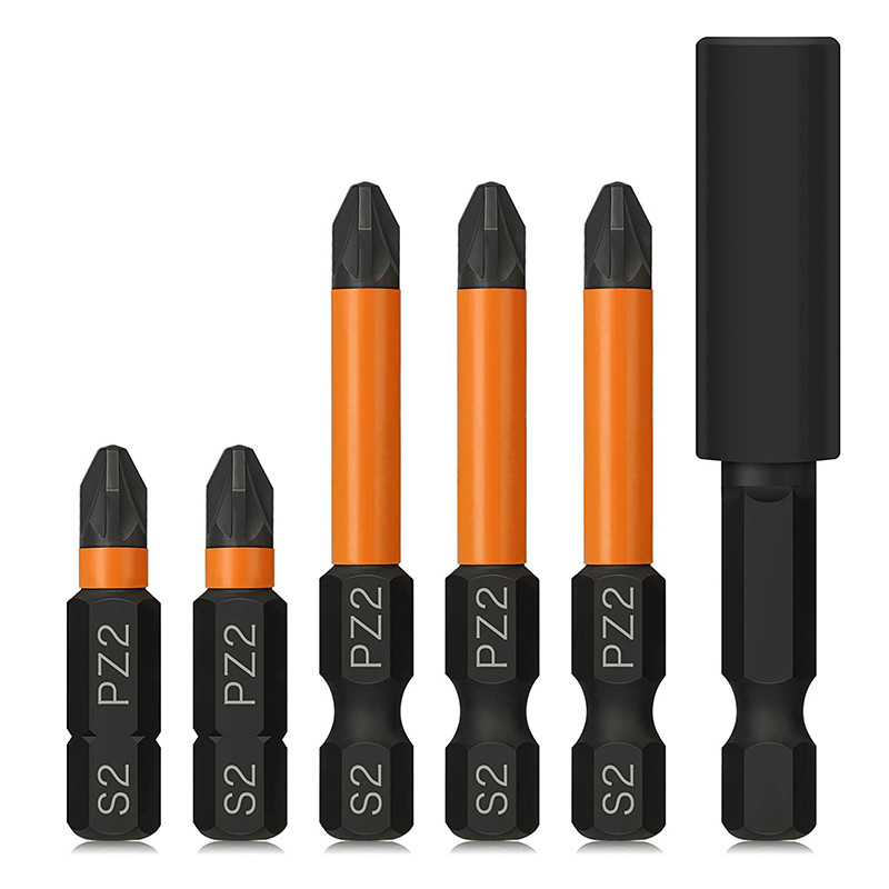 Set de șurubelnițe Pozidriv Phillips 6 buc, set de șurubelnițe PZ2 cu șurubelniță cu șurubelniță de 1/4 inch cu tijă hexagonală de 1/4 inch 30 mm 50 mm