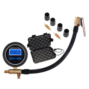 Цифров автомобилен въздушен помпа за гуми Цифров манометър с въздушен патронник и маркуч Инструмент за измерване на налягането в гумите за кола, велосипед, кола