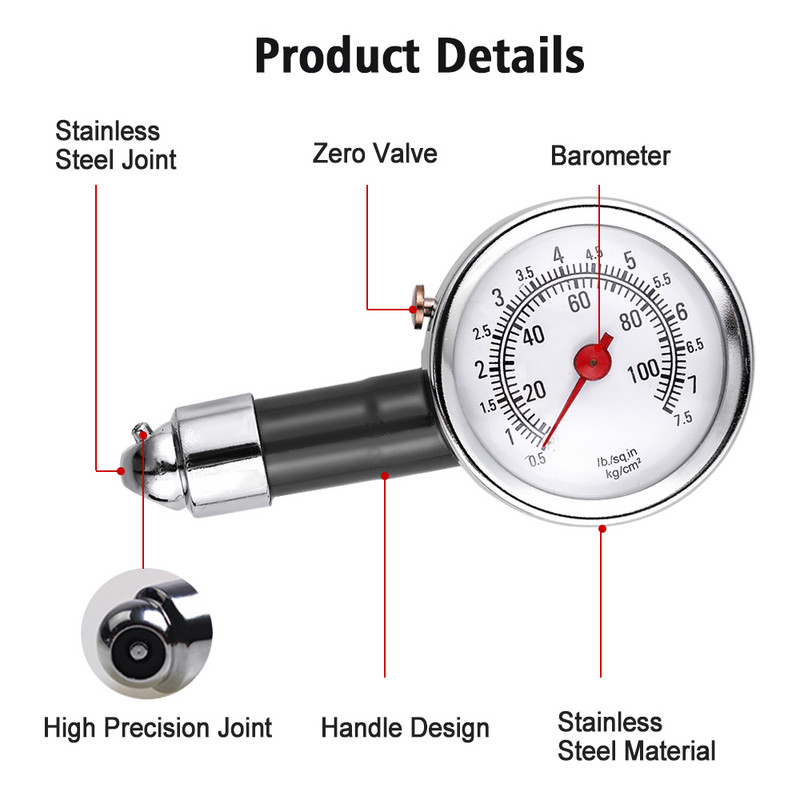 Nagy pontosságú autó gumiabroncs nyomásmérő manométer, mini tárcsa AUTO légnyomásmérő teszter autódiagnosztikai javítóeszköz
