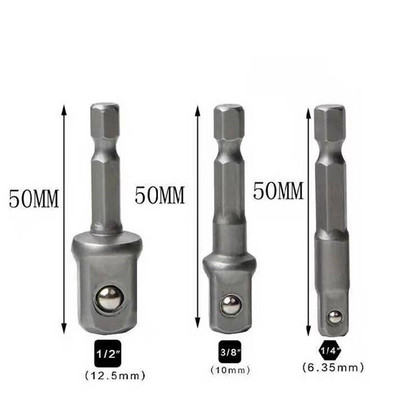 3 tk/komplekt kroom-vanadiumterasest pistikupesa adapter kuuskantvars 1/4" 3/8" 1/2" pikenduspuuriterad, lati kuuskantpeakomplekt, võimas universaalne tööriist