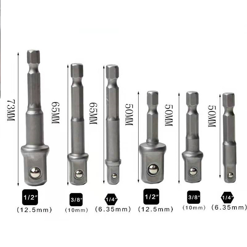 3 tk/komplekt kroom-vanadiumterasest pistikupesa adapter kuuskantvars 1/4" 3/8" 1/2" pikenduspuuriterad, lati kuuskantpeakomplekt, võimas universaalne tööriist