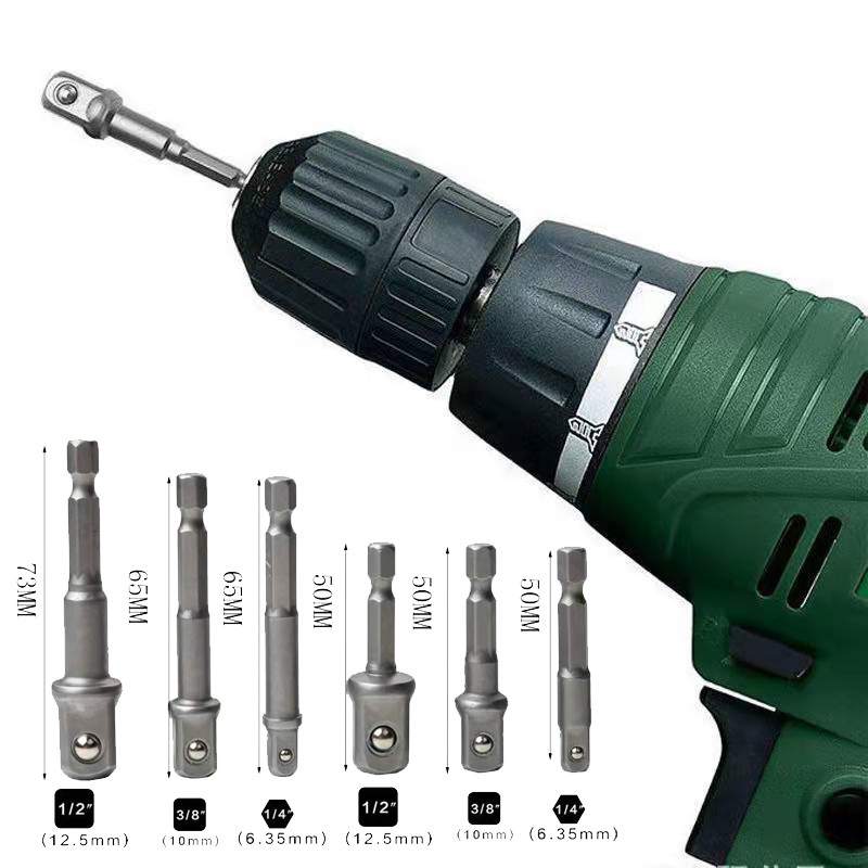 3 tk/komplekt kroom-vanadiumterasest pistikupesa adapter kuuskantvars 1/4" 3/8" 1/2" pikenduspuuriterad, lati kuuskantpeakomplekt, võimas universaalne tööriist