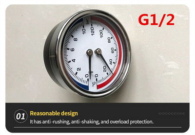 10 baari temperatuurimõõtur G1/4 G1/2 keermega 2-ühes termomeeter monitor 0-120C roostevabast terasest vaakumrõhumõõtur