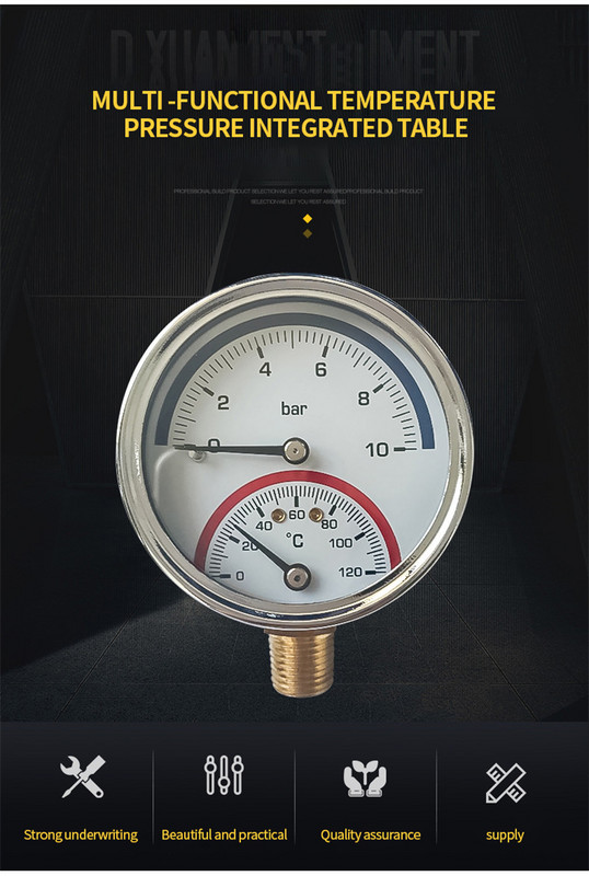 10 baari temperatuurimõõtur G1/4 G1/2 keermega 2-ühes termomeeter monitor 0-120C roostevabast terasest vaakumrõhumõõtur