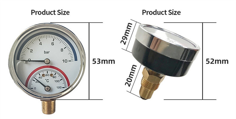 10 baari temperatuurimõõtur G1/4 G1/2 keermega 2-ühes termomeeter monitor 0-120C roostevabast terasest vaakumrõhumõõtur