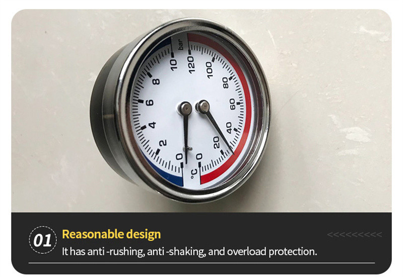 10 baari temperatuurimõõtur G1/4 G1/2 keermega 2-ühes termomeeter monitor 0-120C roostevabast terasest vaakumrõhumõõtur