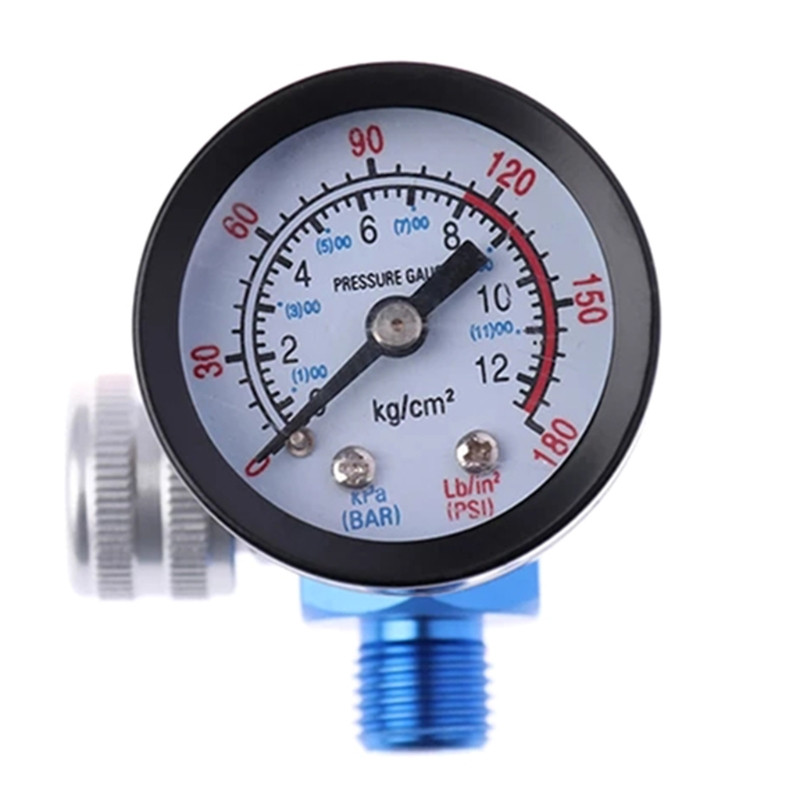 1/4” izsmidzināmas krāsas gaisa spiediena regulatora spiediena mērītājs 0 līdz 180 PSI 0-12 bāri alumīnija sakausējuma pneimatiskā instrumenta piegāde