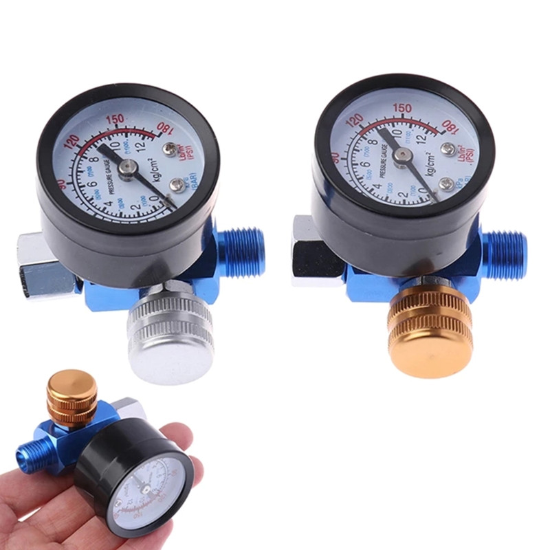 1/4” izsmidzināmas krāsas gaisa spiediena regulatora spiediena mērītājs 0 līdz 180 PSI 0-12 bāri alumīnija sakausējuma pneimatiskā instrumenta piegāde