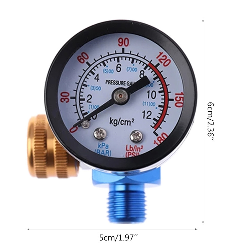 1/4” izsmidzināmas krāsas gaisa spiediena regulatora spiediena mērītājs 0 līdz 180 PSI 0-12 bāri alumīnija sakausējuma pneimatiskā instrumenta piegāde