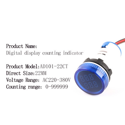 Mini Led okrugli kvadratni digitalni brojač 22MM 6 znamenki 0-999999 AC 220V-380V Elektronički zbrojnik signala Panel brojač