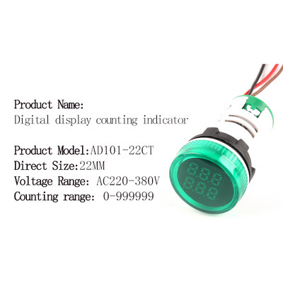 Mini Led okrugli kvadratni digitalni brojač 22MM 6 znamenki 0-999999 AC 220V-380V Elektronički zbrojnik signala Panel brojač