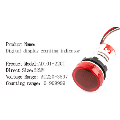 Mini Led okrugli kvadratni digitalni brojač 22MM 6 znamenki 0-999999 AC 220V-380V Elektronički zbrojnik signala Panel brojač