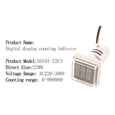 Mini Led okrugli kvadratni digitalni brojač 22MM 6 znamenki 0-999999 AC 220V-380V Elektronički zbrojnik signala Panel brojač