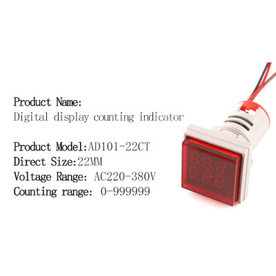 Mini Led okrugli kvadratni digitalni brojač 22MM 6 znamenki 0-999999 AC 220V-380V Elektronički zbrojnik signala Panel brojač