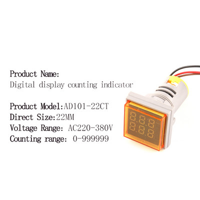 Mini Led okrugli kvadratni digitalni brojač 22MM 6 znamenki 0-999999 AC 220V-380V Elektronički zbrojnik signala Panel brojač