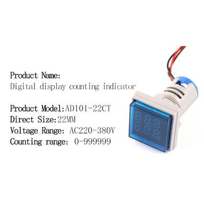 Mini Led okrugli kvadratni digitalni brojač 22MM 6 znamenki 0-999999 AC 220V-380V Elektronički zbrojnik signala Panel brojač