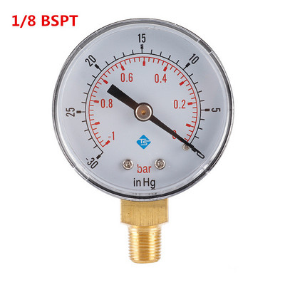 0~-30inHg 0~-1bar 50mm Átmérő 1/4 1/8 BSPT Vákuumnyomásmérő Levegőnyomásmérő Olajnyomásmérő