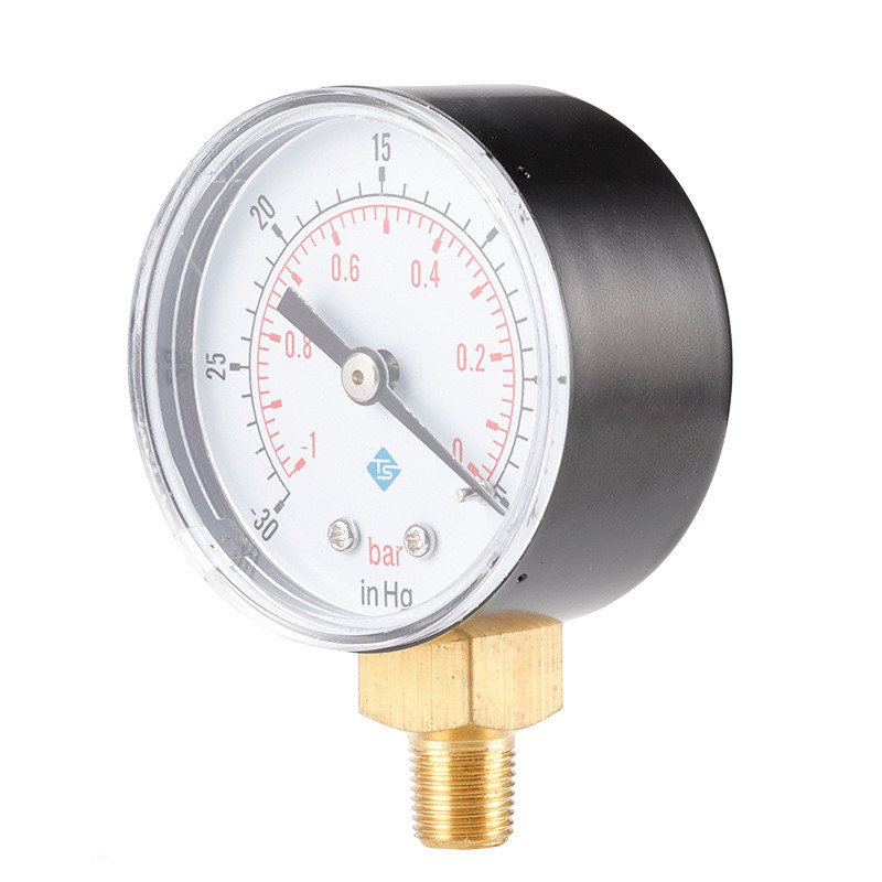 0～-30inHg 0～-1bar 50mm Átmérő 1/4 1/8 BSPT Vákuumnyomásmérő Levegőnyomásmérő Olajnyomásmérő