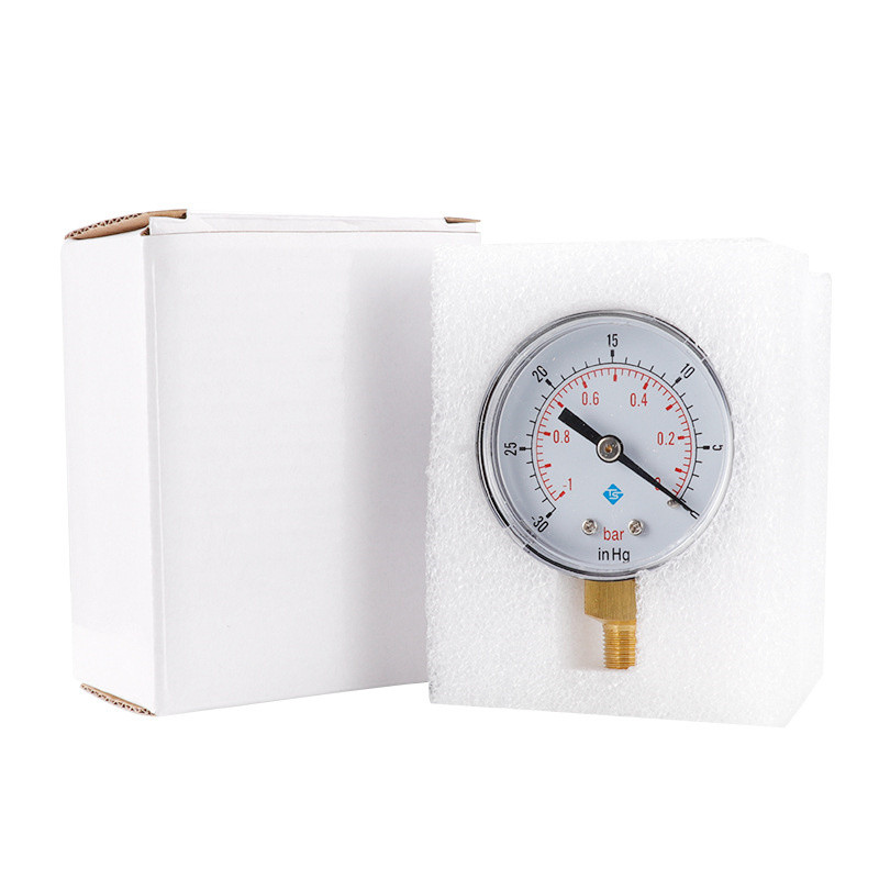 0～-30inHg 0～-1bar 50mm Átmérő 1/4 1/8 BSPT Vákuumnyomásmérő Levegőnyomásmérő Olajnyomásmérő