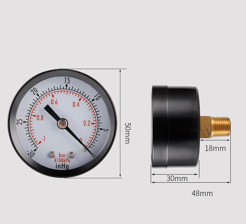 NPT -30HG/0PS Vakuumski manometar 1/4" Mini brojčanik Prijenosni mjerač s dvostrukom ljestvicom Mjerač vakuumskog tlaka 2" Brojčanik s digitalnim zaslonom