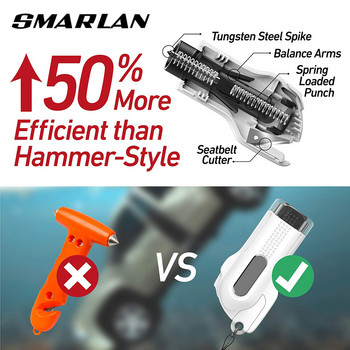 Надграждане на SMARLAN Безопасен чук за автомобилен ключодържател Нож Животоспасяващ нож за предпазен колан Чупещо стъкло на страничния прозорец 2021 г. Нов дизайн