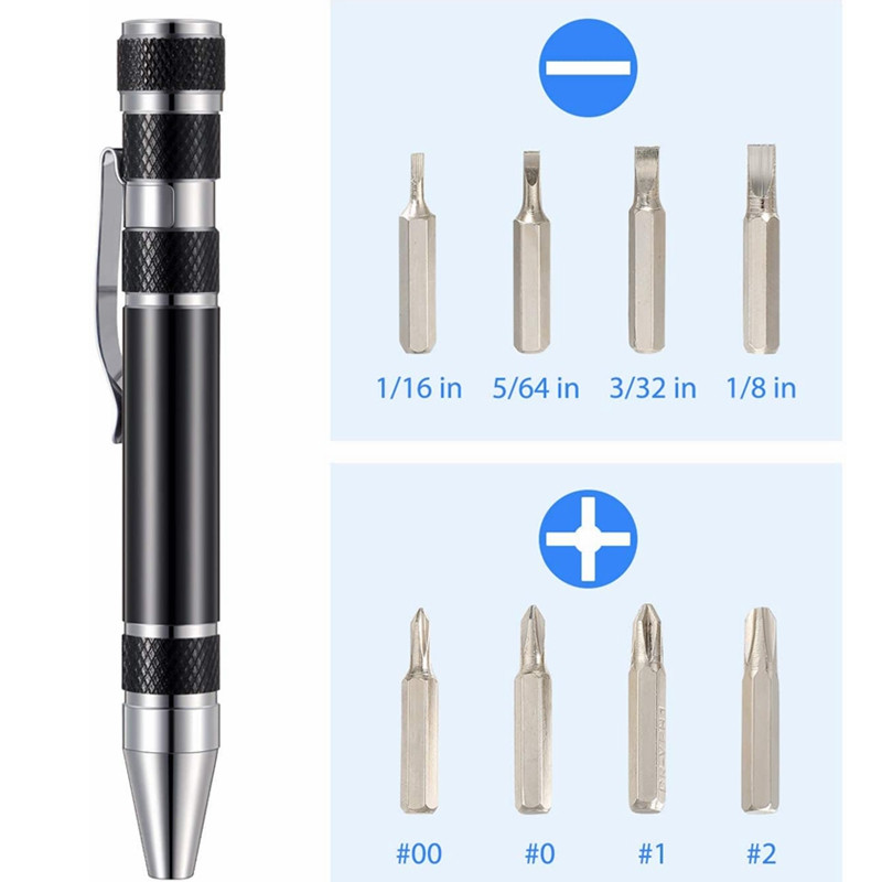 Multifunktsionaalne kruvikeeraja tööriistapliiats alumiiniumsulamist kruvikeeraja 8-ühes täppiskomplekt Mugavad remonditööriistad Multifunktsionaalne remont