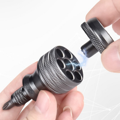 Mini șurubelniță pentru șurubelniță din titan Șurubelniță magnetică de 1/4 inch 7 în 1 S2 Burghiu din oțel aliat EDC Instrument de reparare la domiciliu