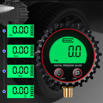 3-255PSI Цифров манометър за гуми за гуми LCD манометър Манометър LCD дисплей LED подсветка за автомобил камион мотоциклет