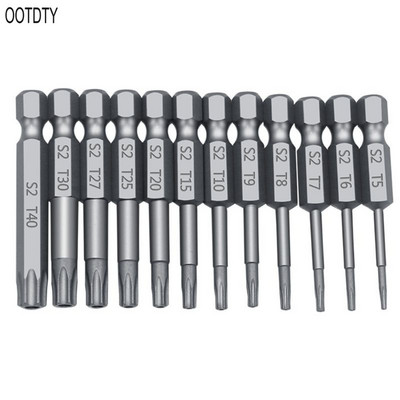11/12 db szabotázsbiztos biztonsági fúrószár készlet Torx csavarhúzó lapos fejű 1/4" hatlapfejű csavarhúzó