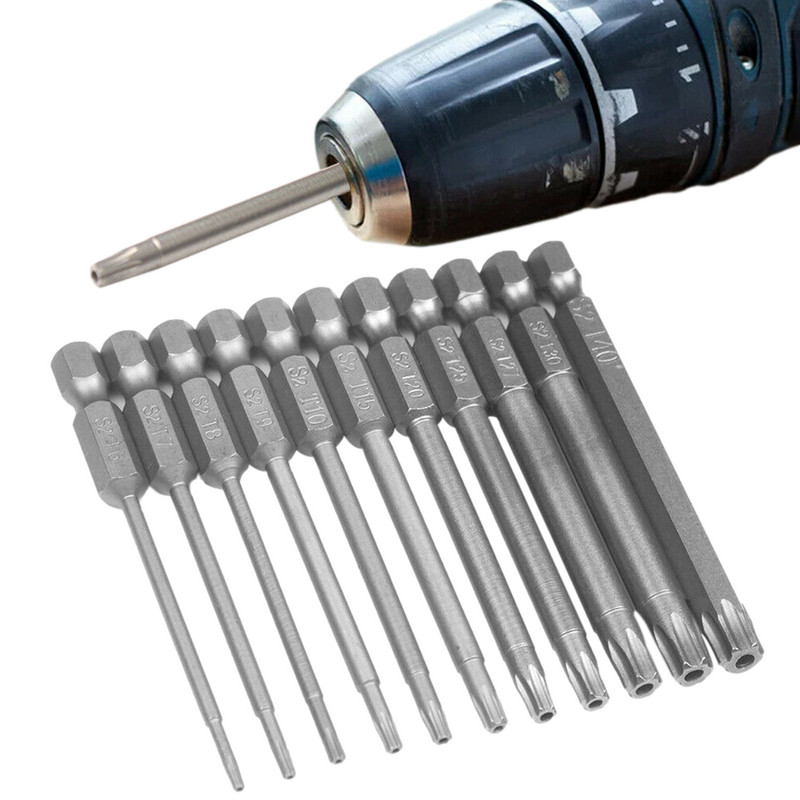11 gab Torx uzgaļu komplekts Skrūvgrieža urbjmašīna Hex Torx magnētiskā pretdarbībā izturīga zvaigžņu uzgaļi T6-T40 skrūvgriežu uzgriežņu uzgaļu komplekts