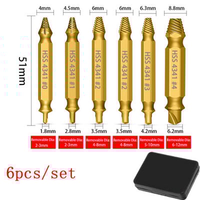 Set de burghie cu extractor de șuruburi deteriorat, 4/5/6 bucăți, extractor de șuruburi rupte, care scoate cu ușurință instrumentele de demolare