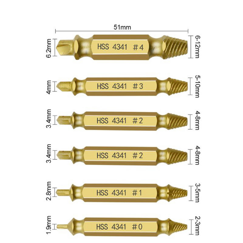 Set de burghie cu extractor de șuruburi deteriorat, 4/5/6 bucăți, extractor de șuruburi rupte, care scoate cu ușurință instrumentele de demolare
