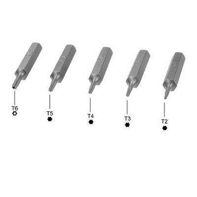 Uxcell 5gab Torx uzgaļu komplekts 5/32 collu sešstūra kāts T2 T3 T4 T5 T6 skrūvgriežu uzgaļu komplekts 28mm garums S2 skrūvgriežu komplekts instrumenti