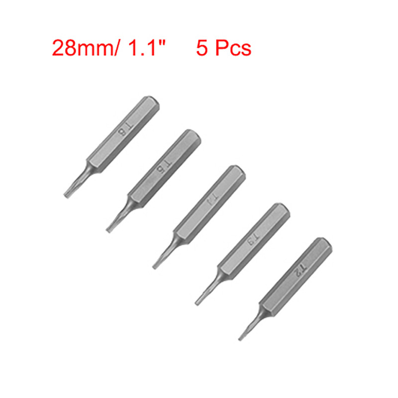 Uxcell 5gab Torx uzgaļu komplekts 5/32 collu sešstūra kāts T2 T3 T4 T5 T6 skrūvgriežu uzgaļu komplekts 28mm garums S2 skrūvgriežu komplekts instrumenti