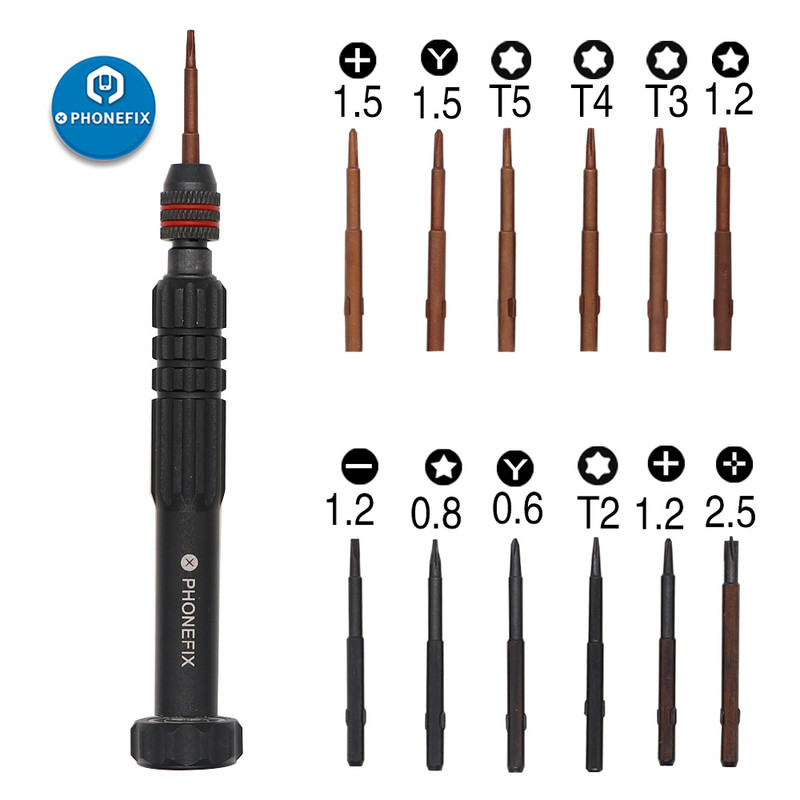 PHONEFIX 12 vienā skrūvgriežu komplekts Torx Precision Bits komplekts, labošanas atvērtā skrūvgriežu komplekts iPhone X/11/12/13/14 pulksteņa rokas rīks