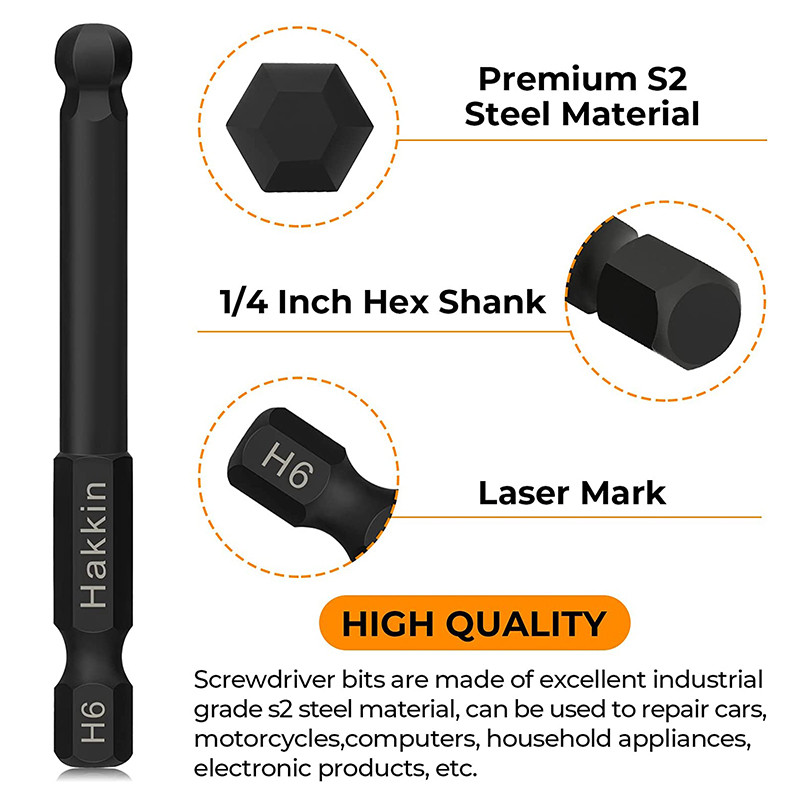 7 vnt. rutulinio galo atsuktuvo antgalis 65 mm ilgio metrinis šešiakampio rakto antgalių rinkinys 1/4 colio šešiabriaunis magnetinis šešiabriaunis šešiabriaunis veržliarakčio grąžtas