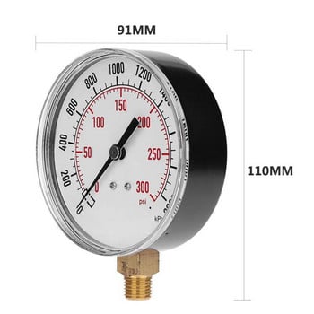 1 4-инчов NPT страничен монтаж 0-300psi 20bar Манометър Въздушен компресор Измервател Тестер за хидравлично налягане Манометър